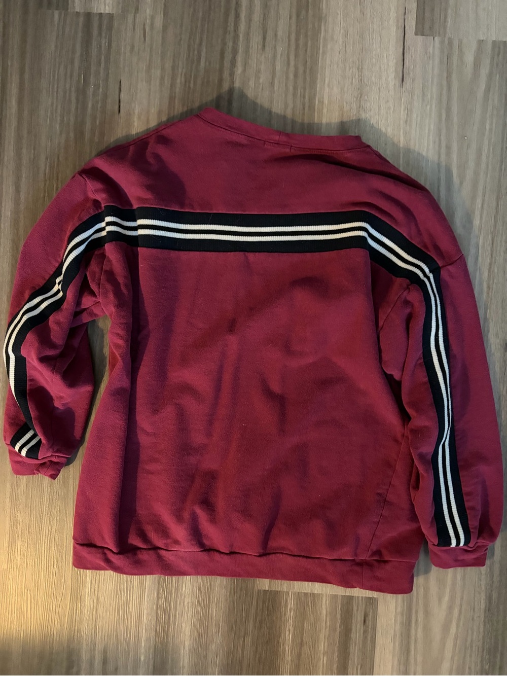 Burgundy Crewneck Sweatshirt with Stripe Sleeve - Picture 2 of 2